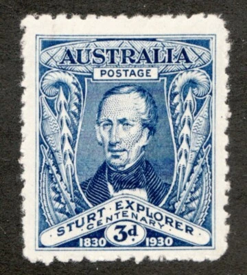 Australia Sc #105 1930 - 3d. Sello postal Sturt Explorer Centenario - MH Cv$8 Foto 1 de 2