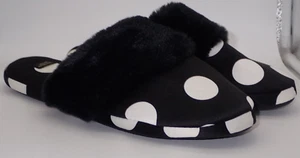 Victoria’s Secret Size Large Satin Faux Fur Trim Black White Polka Dot Slippers - Bild 1 von 7
