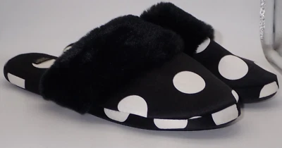 Victoria's Secret размер большой атласный искусственного меха отделки черный белый горошек тапочки - Изображение 1 из 4