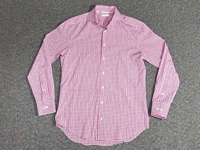 Camisa Suitsupply Abotonada Para Hombre Talla 39 (15.5) Cuadros Dos Capas Algodón Rojo/Blanco Foto 1 de 4