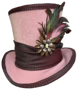 Pink Velvet Top Hat Floral Cameo Steampunk Dandy Lady Mad Hatter Wedding Topper - Picture 1 of 6