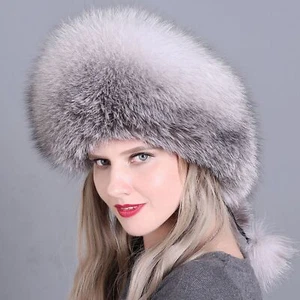 Damen pelzige Fuchspelzmütze russische Uschanka Trapper Schnee Skifahren Ohrenklappe warme Mützen - Bild 1 von 16
