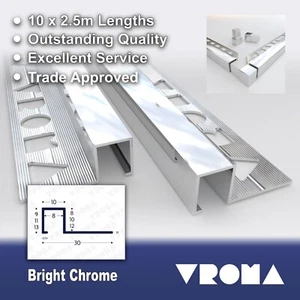 10x VROMA Tile Trims Box Shape Bright Chrome Aluminium *Matching Corner Blocks* - Picture 1 of 7