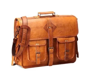 18" Ten Vintage Leather Messenger Crossbody Laptop Briefcase Office Bag Unisex - Picture 1 of 9