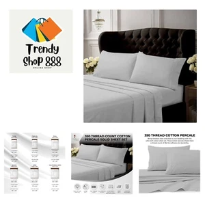 King Bed Sheet Set, Crisp and Smooth Egyptian Cotton Percale Solid Sheets and... - Picture 1 of 7
