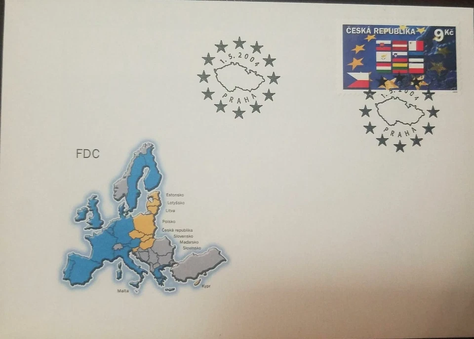 L) 2004 REPÚBLICA CHECA, BANDERA, ESTRELLA, MAPA, 9KC, FDC Foto 1 de 1
