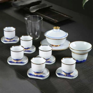 Luxury Chinese Top White Porcelain Pu'er Tea Set Gaiwan Tea Cup Saucer Pitcher - Picture 1 of 12