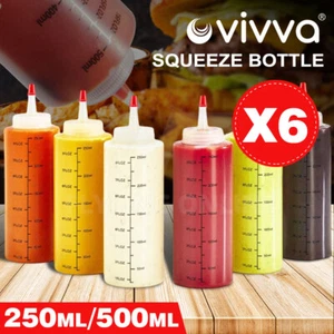 6pcs 250/500ML Sauce Bottle Measuring Squeeze Bottle Condiment Mustard Dispenser - Picture 1 of 11