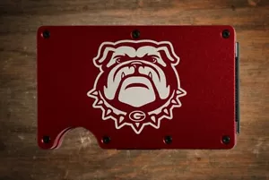 University of Georgia Bulldogs Red Thin Metal RFID Blocking Slim Wallet Engraved - Picture 1 of 7