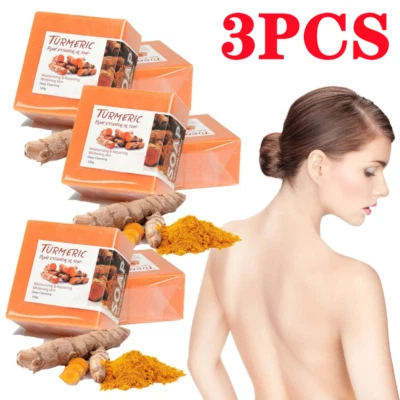 3PCS Tumeric Soap Skin Whitening Dark Spots lightening Acne Brightening Turmeric - Image 1 of 4
