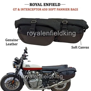 Fit For Royal Enfield GT & Interceptor 650 "BLACK & BROWN SOFT PANNIER BAGS" D1 - Picture 1 of 5
