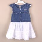 Calvin Klein Jeans Girls’ Blue Denim and White Floral Embroidered Skirt Dress 3T