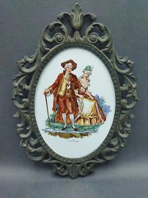 Cuadro miniatura marco latón y placa cerámica grabada con cuadros famosos Foto 1 de 4