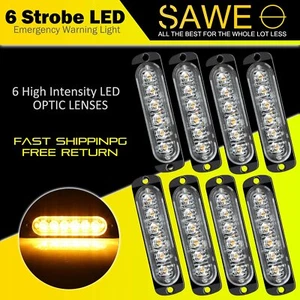 8 x Amber 6 LED Car Truck Beacon Hazard Flash Strobe Lights - Bild 1 von 7