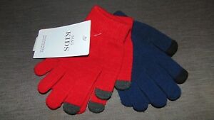 M&S Gloves 2 Pairs Kids Knitted Plain Touch Screen ONE SIZE 1 Red, 1 Navy BNWT