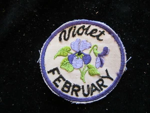 GEBURTSTAGSBLUME FEBRUAR VIOLETT Vintage 70er Jahre. 3" AUFNÄHER PATCH - Bild 1 von 1