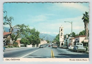 Postcard 4x6 CA Ojai Downtown Street View Mountains Church Signs Old Truck Motel - Picture 1 of 2