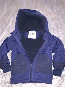 M&S boys blue coat age 3-4 worn 3 times, With fur lining