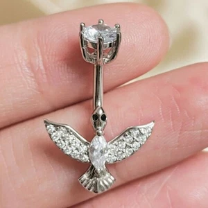 1Ct Marquise Cut Lab-Created Diamond Belly Navel Button 14K White Gold Plated - Picture 1 of 6