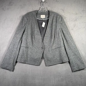 Talbots Blazer Womens 18 Gray Jacket Lined Collarless Career Office Preppy NEW - Picture 1 of 10
