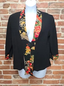 Soft Surroundings Kimono Jacket Womens M Black Floral 3/4 Sleeve Single Button - Picture 1 of 9