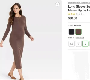 Ingrid & Isabel Long Sleeve Seamless Jersey Midi Maternity Dress - Brown - Large - Picture 1 of 2