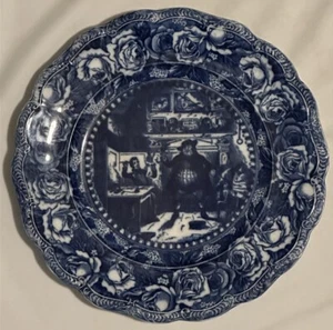 Antique Ridgway England Flow Blue 10" Plate ~ Pickwick Dickens ~ The Two Wellers - Picture 1 of 3