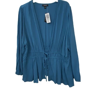 TorridNUEVO Para Mujer Talla Grande 3X Gasa Lavable Corbata Frontal Kimono Top Azul - Imagen 1 de 16