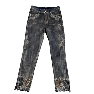 Luxe Moda Damen 6 verzierte Nieten schwarz & gold Glam Jeans Hose Ankle Zip - Bild 1 von 18