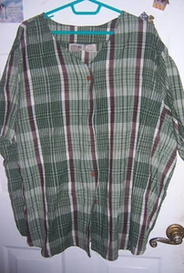 VINTAGE STEFANO Green/Purple Plaid Cotton b/d s/s Blouse - SIZE 26/28 - Picture 1 of 3
