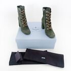 Prada Lace Up Ankle Boots EU 36.5 US 6.5 Green Suede High Block Heel Combat