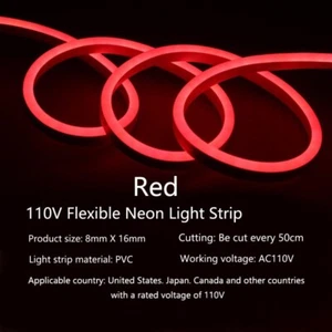 110V Neon LED Strip Light Flexible Tape Lights 2835 120LED/M Rain-Proof - Picture 1 of 23
