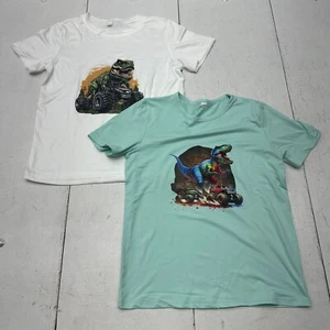White Blue Dinosaur Graphic 2 Pack Short Sleeve Crew Neck T Shirt Boys Size 9-10 - Picture 1 of 8