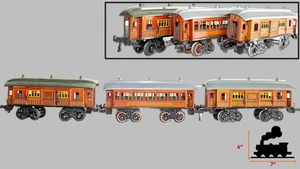 1915's German Bing 0-gauge Set of 3 Continental Teak Passenger coaches - Picture 1 of 6