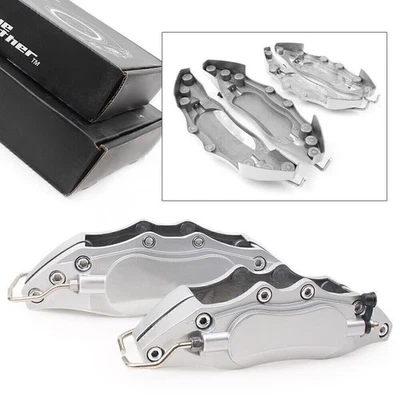4X 3D Metal Front Rear Car Disc Brake Caliper Cover Fit 14"-17" Wheel Silver - Image 1 of 4