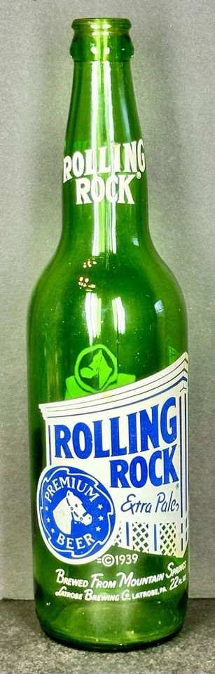 Botella de cerveza Rolling Rock vintage de 22 oz GRANDE vidrio verde original Latrobe Brewing Foto 1 de 4