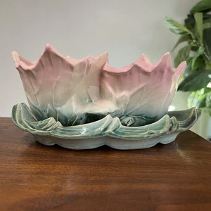 McCoy Pottery Lotus Flower Hummingbird Double Planter Pastel Pink MCM - Picture 1 of 5