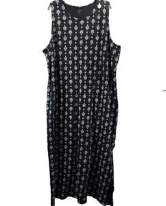 Lands End Women's Maxi Dress 2X Black White Pockets Vertical Slimming Pullover - Picture 1 of 8