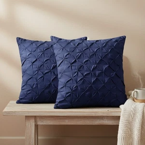 Copri Euro Sham Blu Navy Finta Seta 26x26 Pollici Confezione 2 Geometrici Moderni - Foto 1 di 6