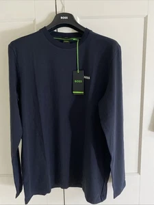 HUGO BOSS TEE LONG Long Sleeve T-SHIRT WITH STRETCH DARK BLUE Sz XL BNWT RRP £59 - Picture 1 of 6