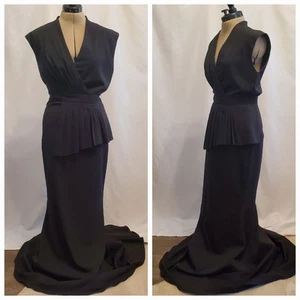 Abito da sera donna a sirena Badgley Mischka 6 nero scollo a V manica ad aletta - Foto 1 di 13