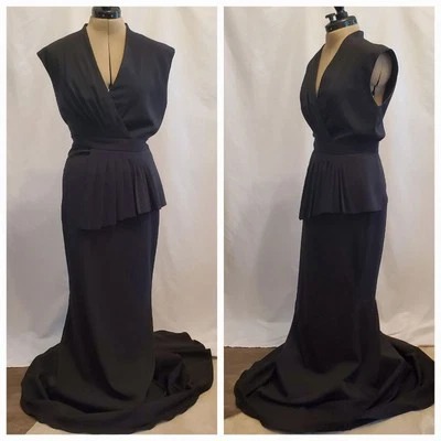 Badgley Mischka Women's Mermaid Dress 6 Black V-Neck Cap Sleeve Evening Gown - Image 1 of 4