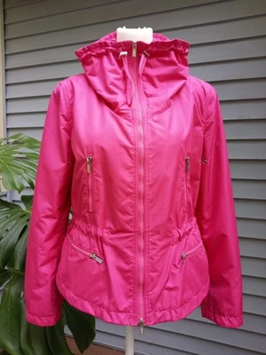 ARMANI COLLEZIONI Bright Pink Rain Jacket Windbreaker Pockets Zippers sz 4-S - Image 1 of 4