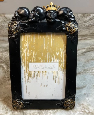 Gothic Photo Frame Black King Skull With Gold Roses. Rachel Zoe. 4x6 New. - Image 1 of 4