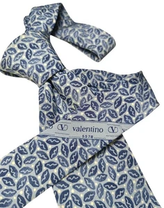 Valentino Tie Luxury Vintage Pure Silk Micro Pattern Blue Light Blue Mint 9,5 Cm - Foto 1 di 8