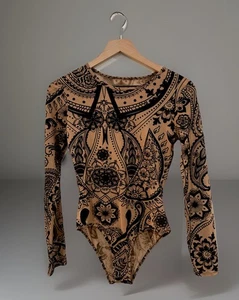 🖤 Boho Chic Netz Body - Schwarz Blumen Mandala Print - Größe M 🖤 - Bild 1 von 11