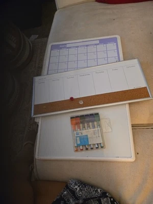 3 Dry Erase Hanging Wall Calendars w/ Cork Peg Board; Wkly, Mthly, Blank - Image 1 of 4