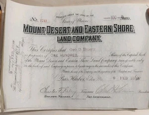Lot Of 30 Mount Desert Eastern Shore Land Co. 1889 Maine Land Stock Certificates - Bild 1 von 2