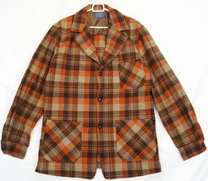 Pendleton Cappotto Blazer Uomo Marrone Plaid 100% Lana con Bottoni L - Foto 1 di 7