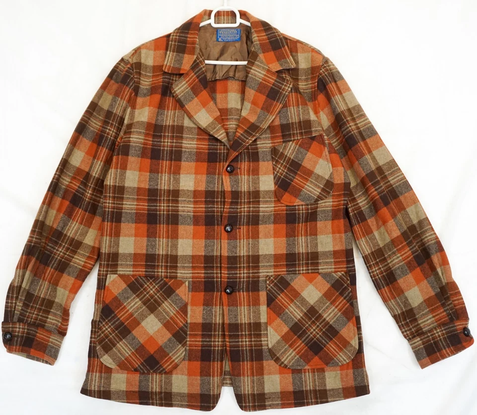 Pendleton Brown Plaid 100% Wool Button Down Coat Blazer Men's L - Image 1 of 4